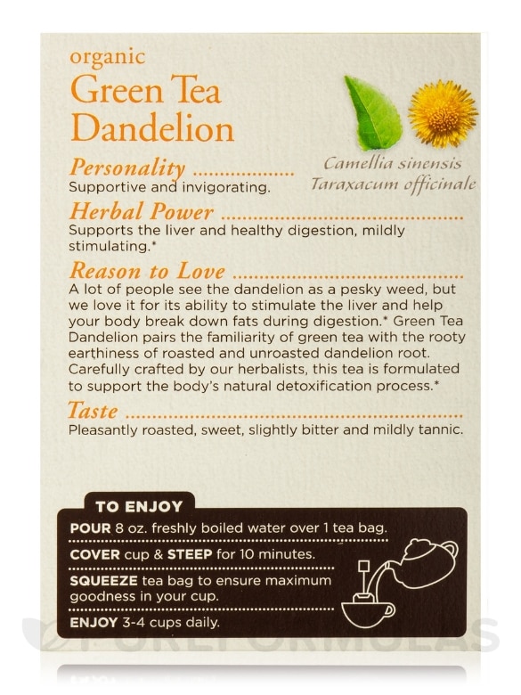 Organic Green Tea Dandelion - 16 Tea Bags - Alternate View 3