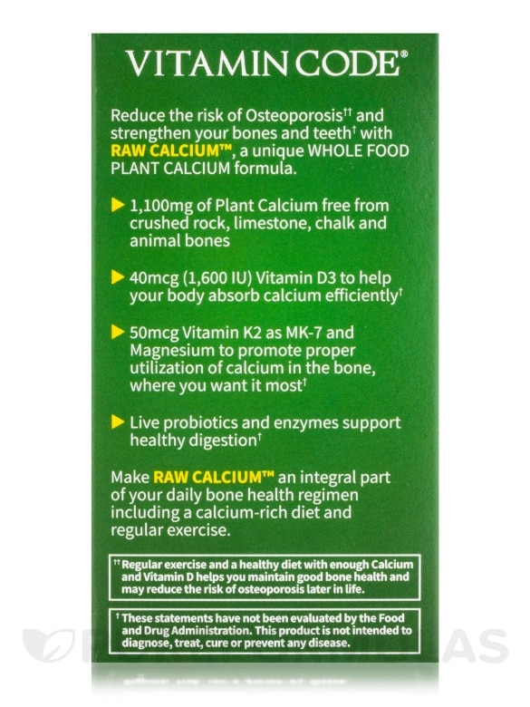 Vitamin Code® - Raw Calcium - 60 Vegetarian Capsules - Alternate View 6