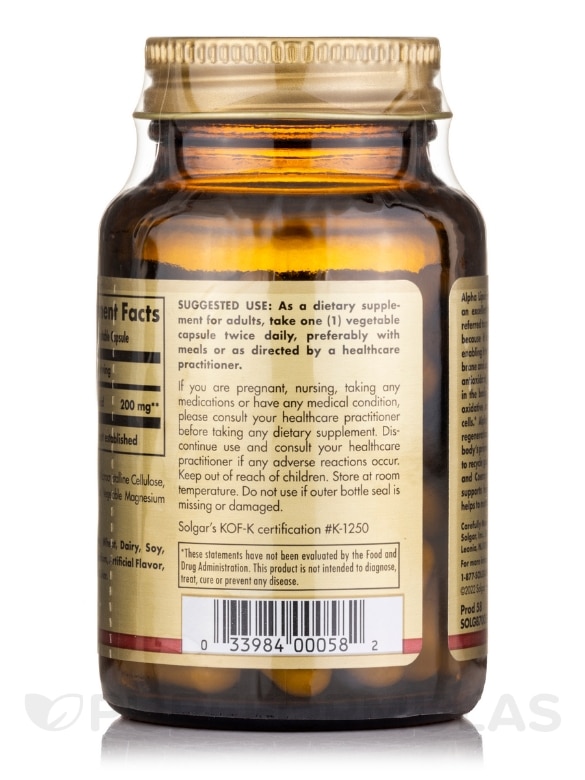 Alpha Lipoic Acid 200 mg - 50 Vegetable Capsules - Alternate View 2