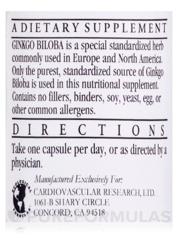 Ginkgo Biloba (Standardized High Potency) - 60 Capsules - Alternate View 4