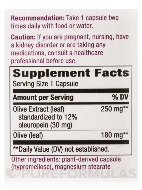 Olive Leaf (12% Oleuropein) - 60 Vegan Capsules - Alternate View 4