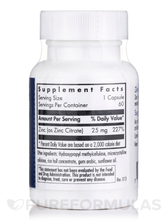 Zinc Citrate 25 mg - 60 Vegetarian Capsules - Alternate View 1