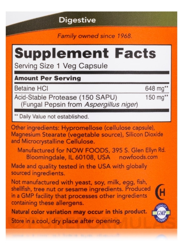 Betaine HCL 648 mg - 120 Veg Capsules - Alternate View 3