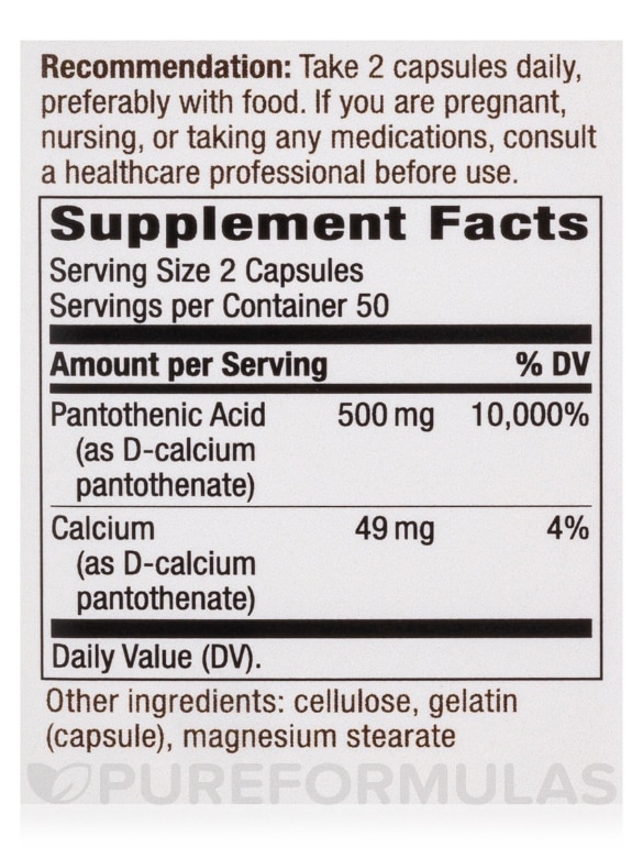 Pantothenic Acid (Vitamin B5) - 100 Capsules - Alternate View 4