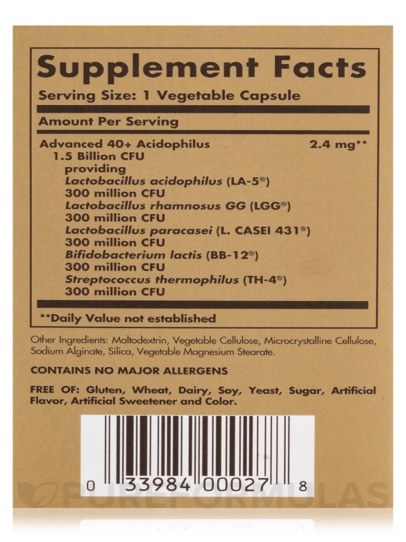 Advanced 40+ Acidophilus - 60 Vegetable Capsules - Alternate View 8