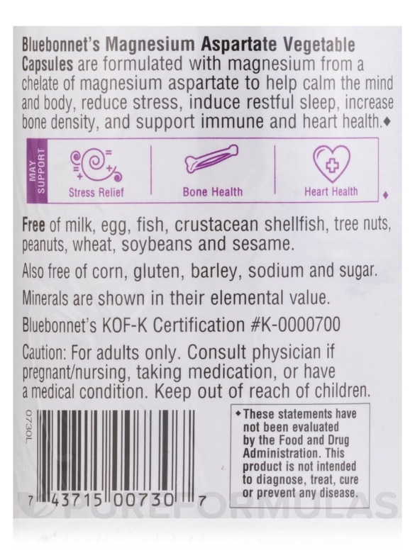 Magnesium Aspartate 400 mg - 100 Vegetable Capsules - Alternate View 4