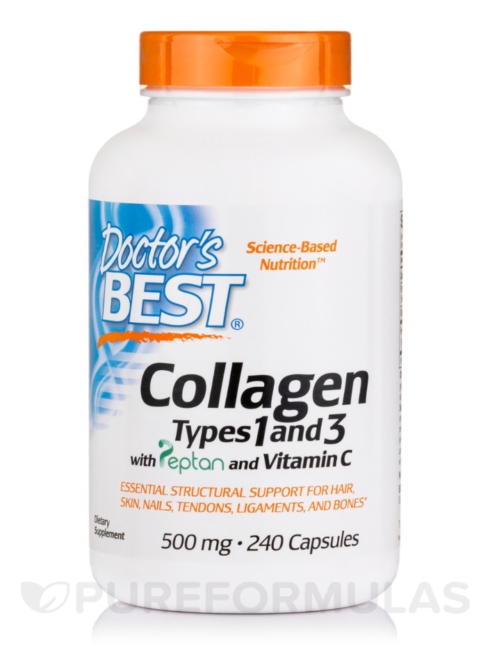 Collagen Types 1 & 3 500 mg (with Vitamin C) - 240 Capsules