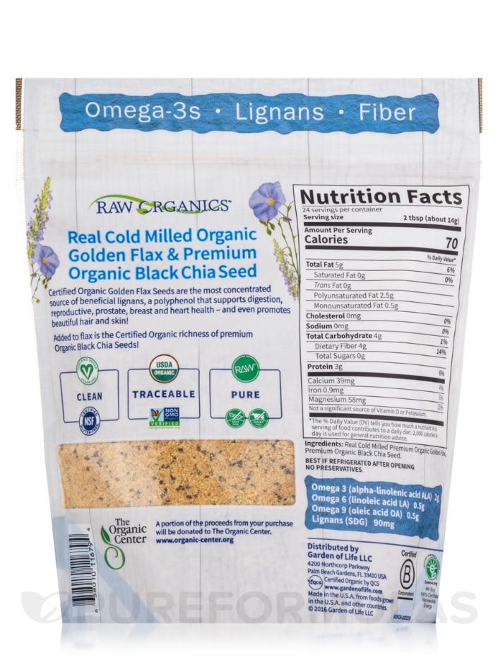 Raw Organics Flax & Chia Seed Blend - 12 oz (340 Grams) - Alternate View 1