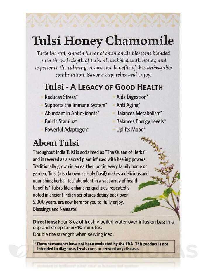 Tulsi Honey Chamomile Tea - 18 Bags (1.08 oz / 30.6 Grams) - Alternate View 3