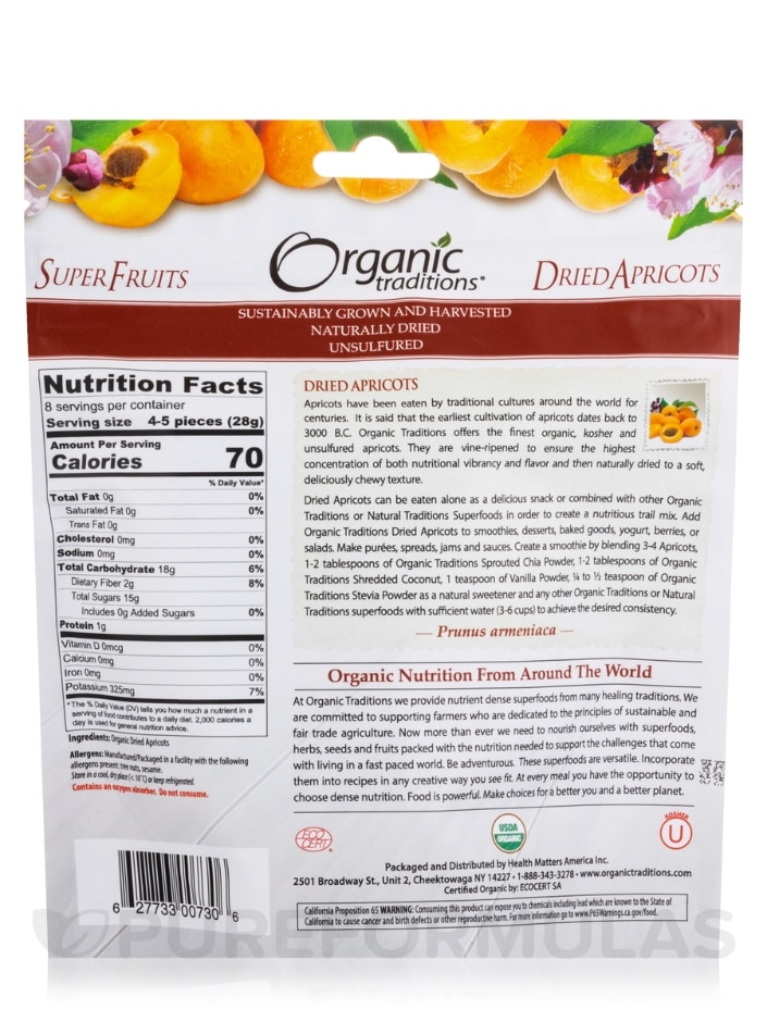 Organic Dried Apricots - 8 oz (227 Grams) - Alternate View 1