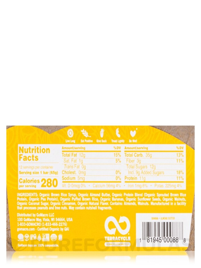 Organic MacroBar Banana + Almond Butter - Box of 12 Bars (2.3 oz / 65 Grams each) - Alternate View 4