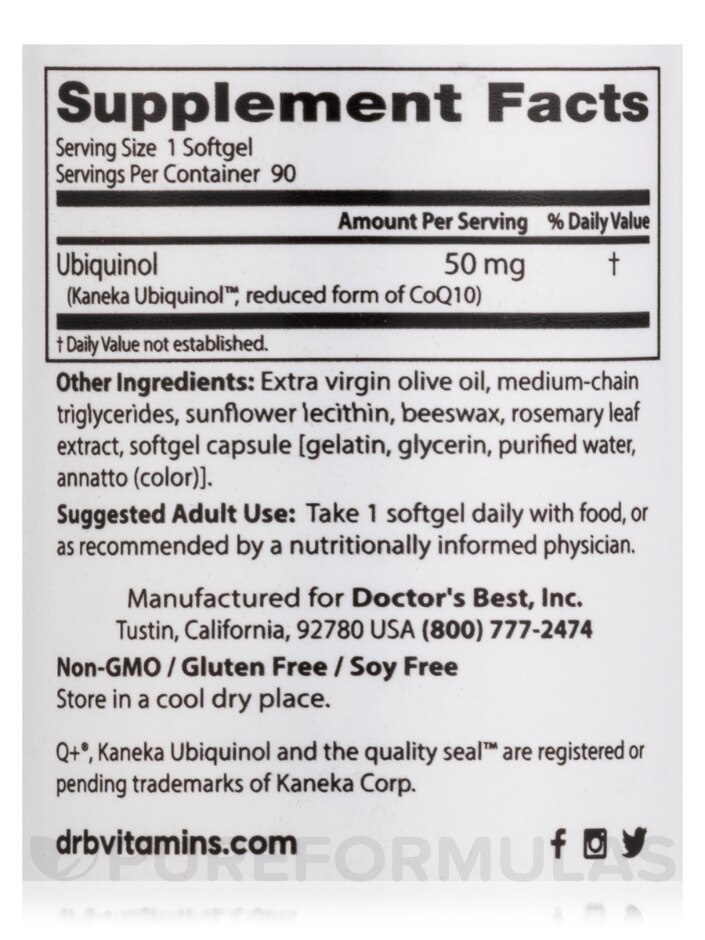 Best Ubiquinol with Kaneka's QH® 50 mg - 90 Softgels - Alternate View 3