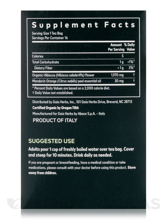 Organic Hibiscus Tea with Mandarin Orange Essential Oil - 16 Tea Bags (1.13 oz / 32 Grams) - Alternate View 2