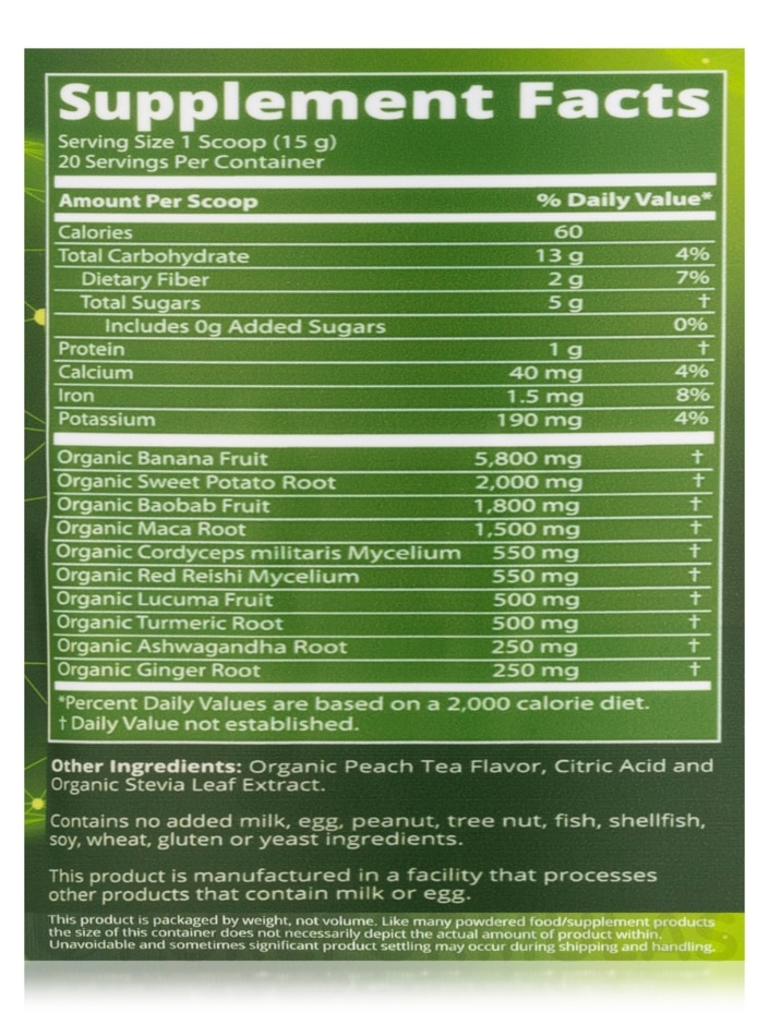 Organic Post Workout Powder - Plant Based Recovery, Peach Tea Flavor - 10.6 oz (300 Grams) - Alternate View 4