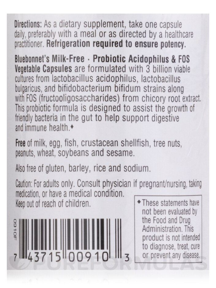 Acidophilus Plus FOS (Milk-Free) - 50 Vegetable Capsules - Alternate View 4