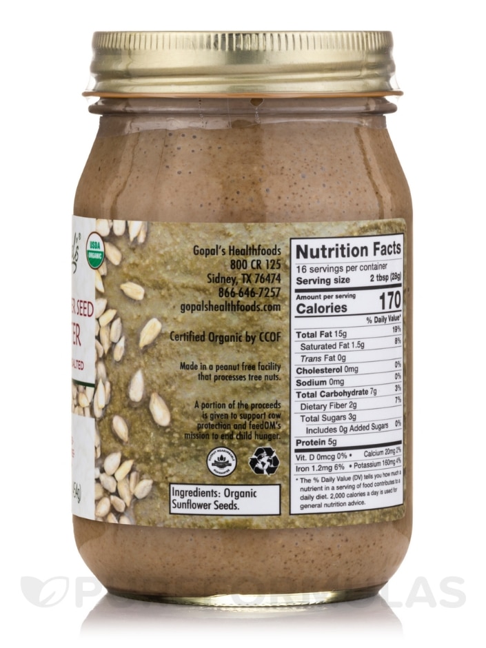 Sprouted Organic Raw Sunflower Seed Butter, Unsalted - 16 oz (453 Grams) - Alternate View 1