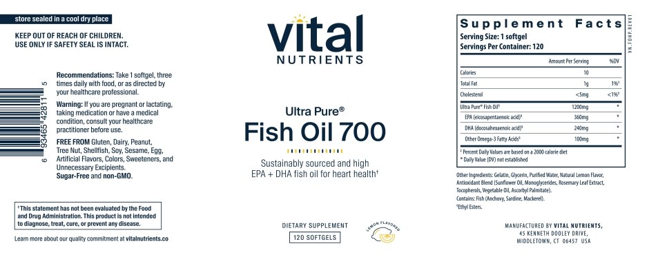 Ultra Pure® Fish Oil 700, Lemon Flavor - 120 Softgel Capsules - Alternate View 4