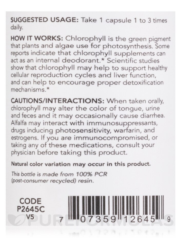 Chlorophyll 100 mg - 90 Veg Capsules - Alternate View 4