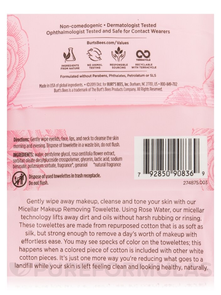 Micellar Makeup Removing Towelettes with Rose Water 3 in 1 - 30 Pre-Moistened Towelettes - Alternate View 4
