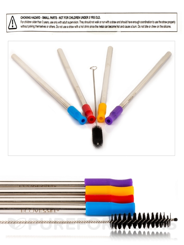 Stainless Steel Straw Set with Silicone Tips & Cleaning Brush - Multi-Color (Reusable) - 4-Pack - Alternate View 4