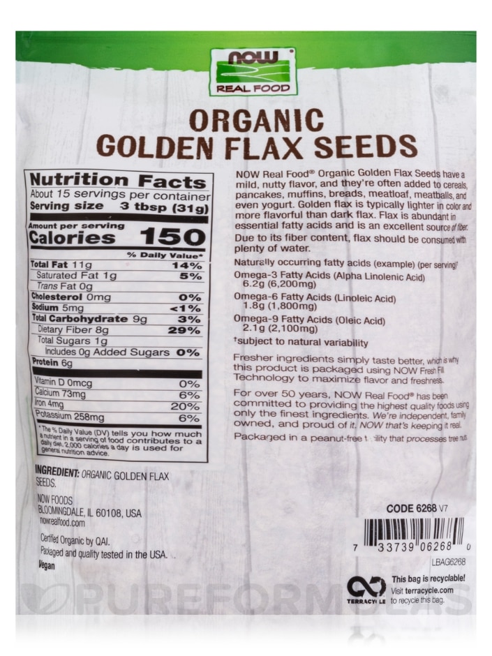 NOW Real Food® - Organic Golden Flax Seeds - 16 oz (454 Grams) - Alternate View 2