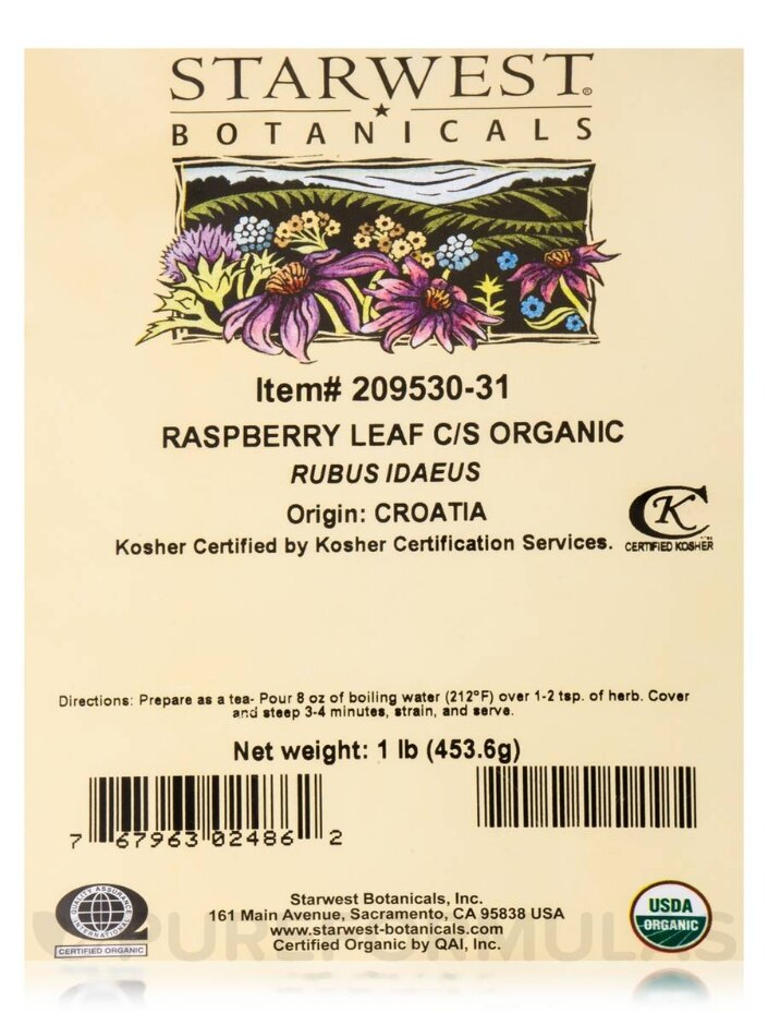 Organic Red Raspberry Leaf Cut & Sift - 1 lb (453.6 Grams) - Alternate View 1