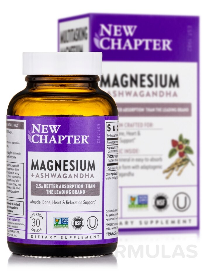 Magnesium + Ashwagandha - 30 Vegan Tablets - Alternate View 1