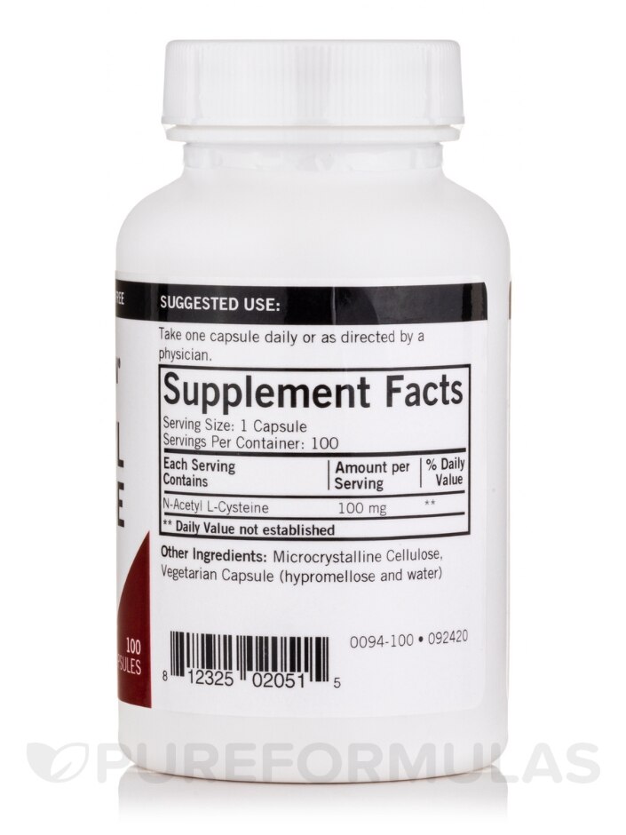 N-Acetyl Cysteine 100 mg -Hypoallergenic - 100 Capsules - Alternate View 1