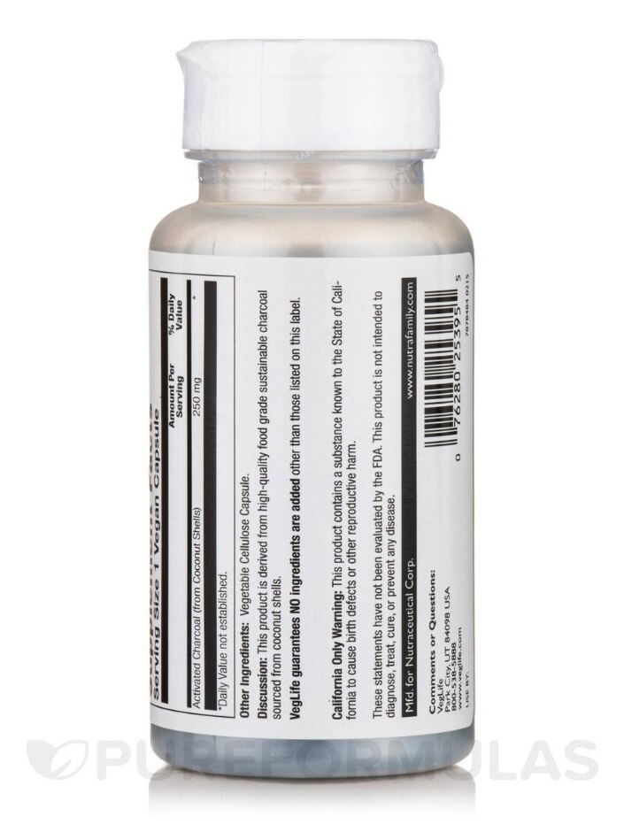 Vegan Charcoal 250 mg - 60 Vegan Capsules - Alternate View 2