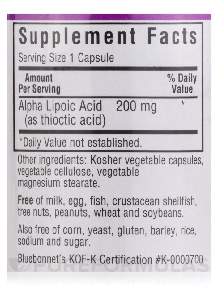 Alpha Lipoic Acid 200 mg - 30 Vegetable Capsules - Alternate View 3
