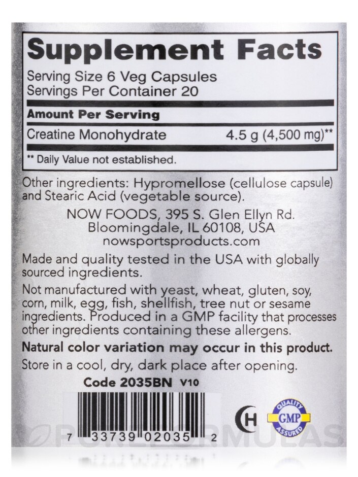 NOW® Sports - Creatine Monohydrate 750 mg - 120 Capsules - Alternate View 3