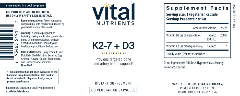 K2-7 + D3 - 60 Vegetarian Capsules - Alternate View 4