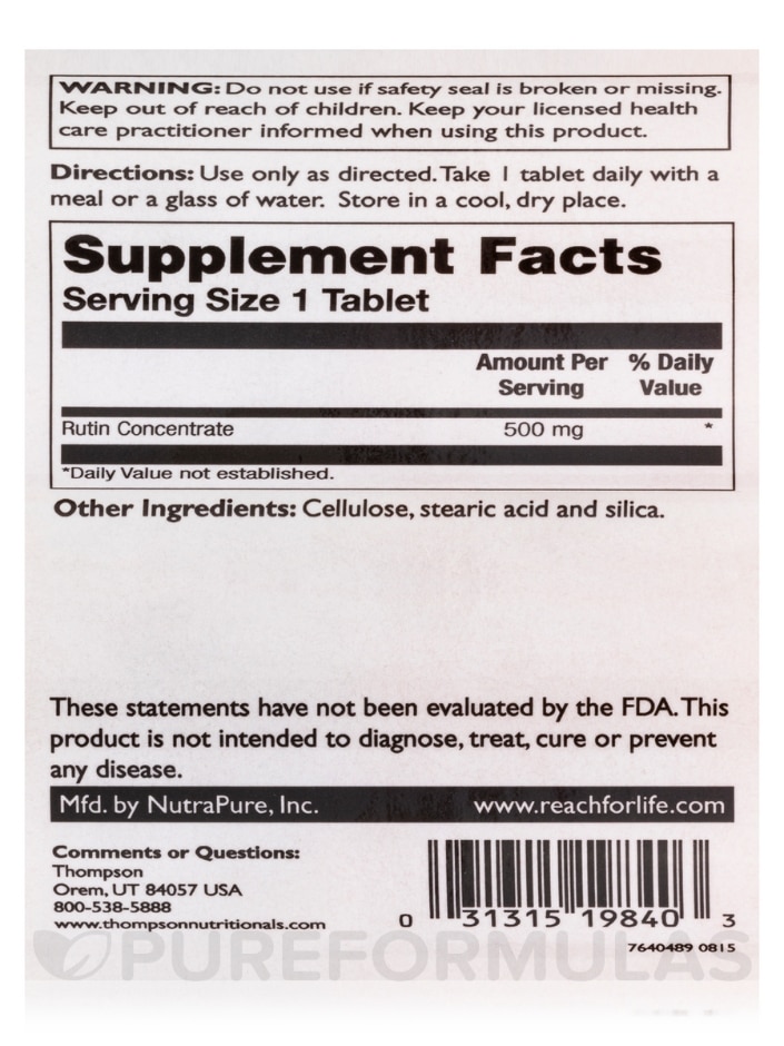 Rutin 500 mg (Natural Bioflavonoid) - 60 Tablets - Alternate View 3