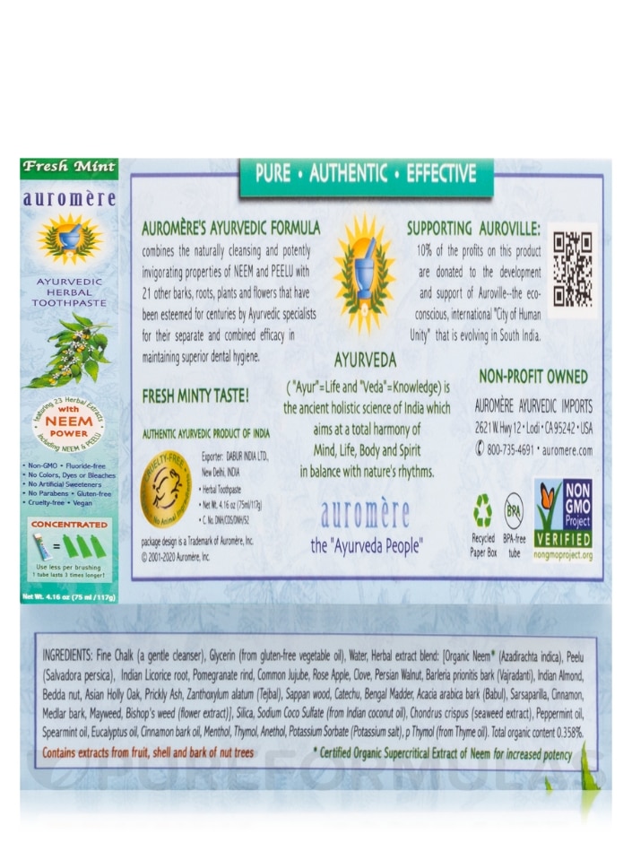 Ayurvedic Herbal Toothpaste - Fresh Mint Flavor - 4.16 oz (75 ml / 117 Grams) - Alternate View 6