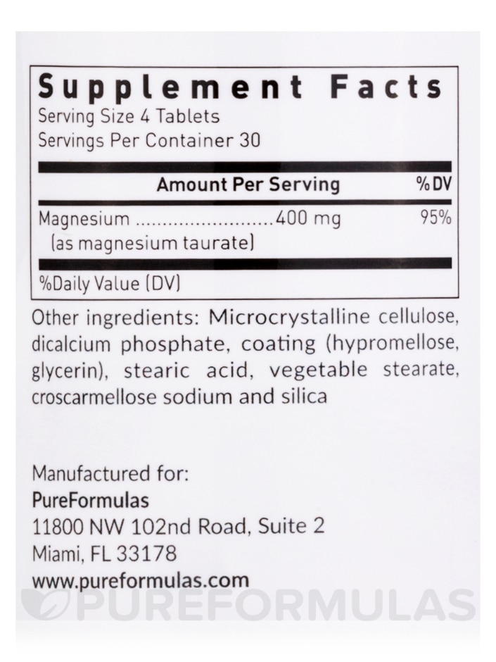 Magnesium Taurate 400 mg - 120 Tablets - Alternate View 4