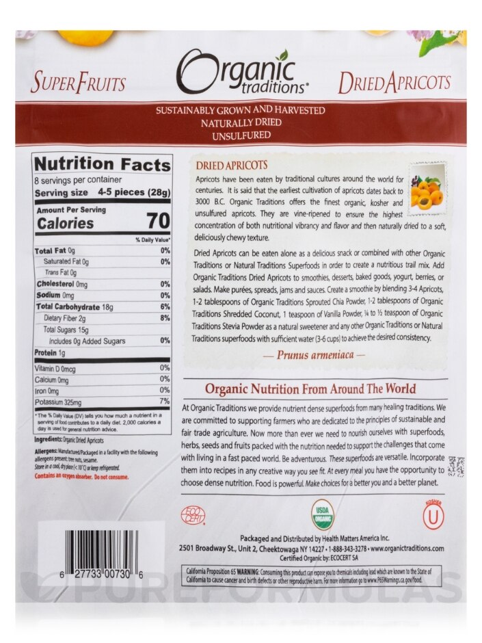 Organic Dried Apricots - 8 oz (227 Grams) - Alternate View 2