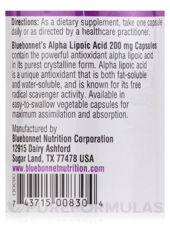 Alpha Lipoic Acid 200 mg - 30 Vegetable Capsules - Alternate View 4