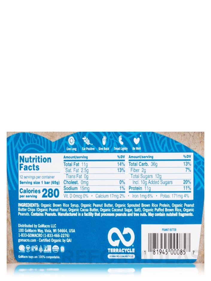Organic MacroBar Peanut Butter - Box of 12 Bars (2.3 oz / 65 Grams each) - Alternate View 4
