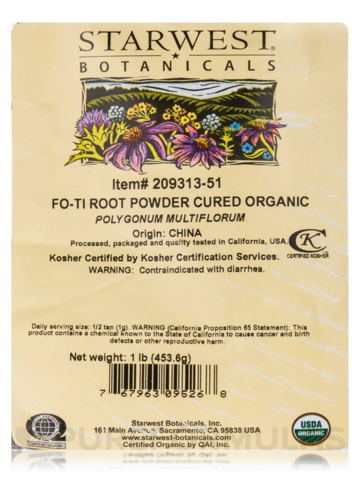 Fo-Ti Root Powder (Cured Organic) - 1 lb (453.6 Grams) - Alternate View 1