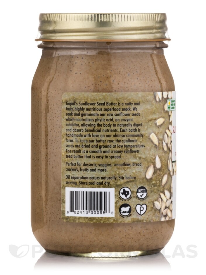 Sprouted Organic Raw Sunflower Seed Butter, Unsalted - 16 oz (453 Grams) - Alternate View 3