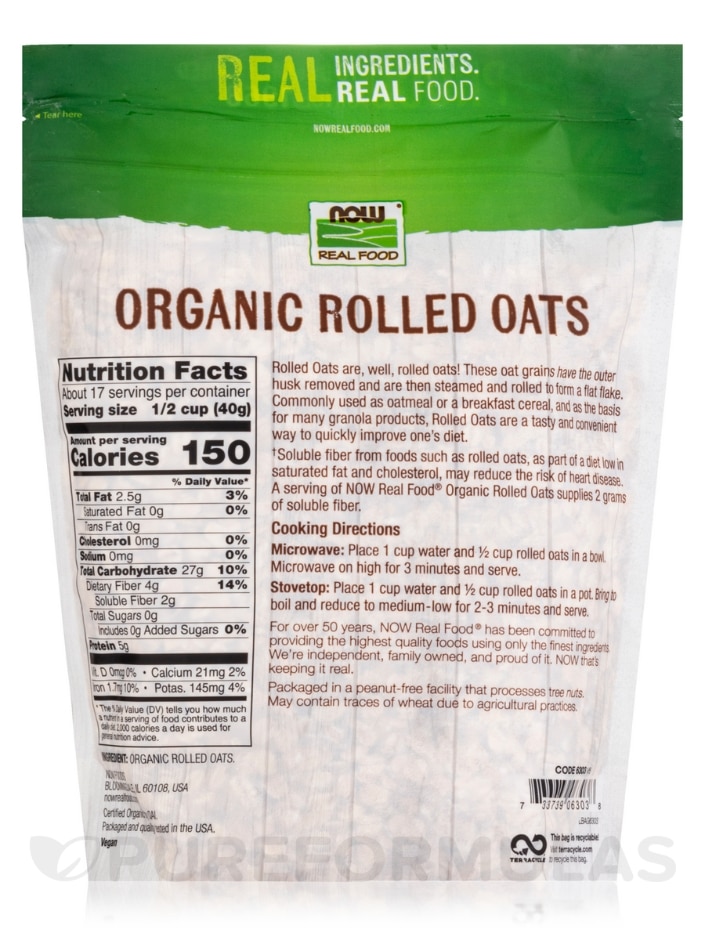 NOW Real Food® - Organic Rolled Oats - 24 oz (680 Grams) - Alternate View 1