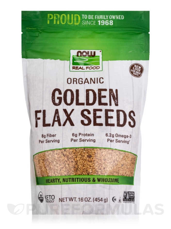 NOW Real Food® - Organic Golden Flax Seeds - 16 oz (454 Grams)