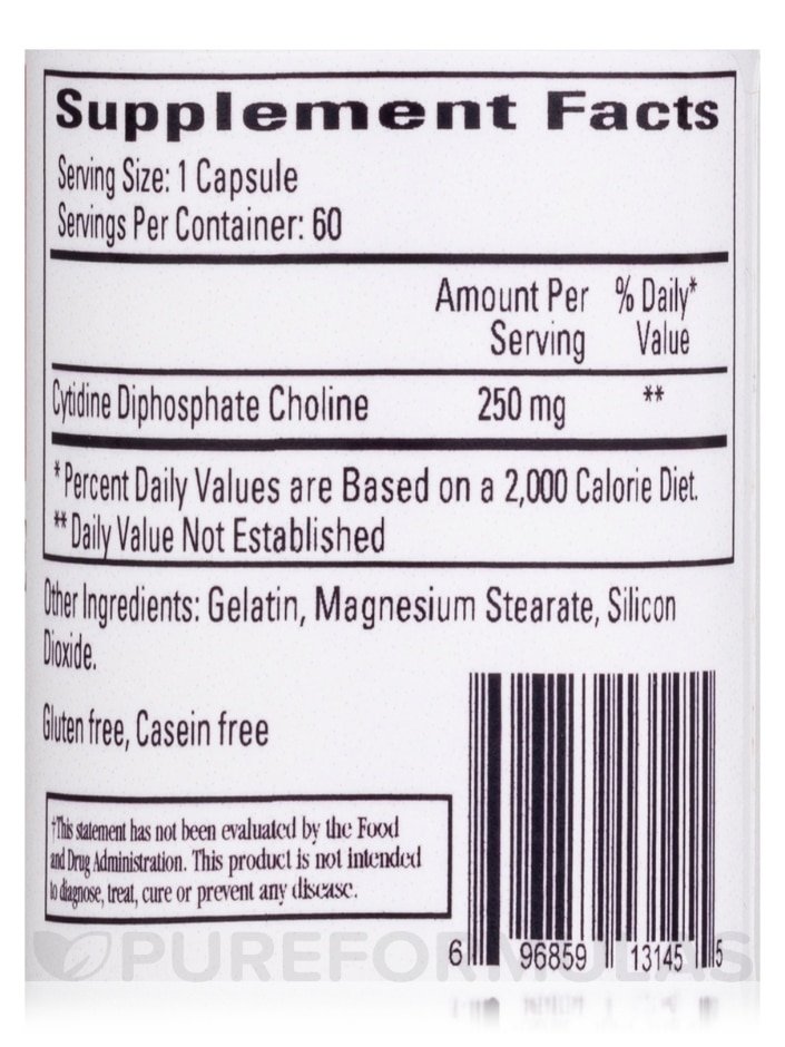 Cytidine Choline (CDP-Choline) 250 mg - 60 Capsules - Alternate View 3
