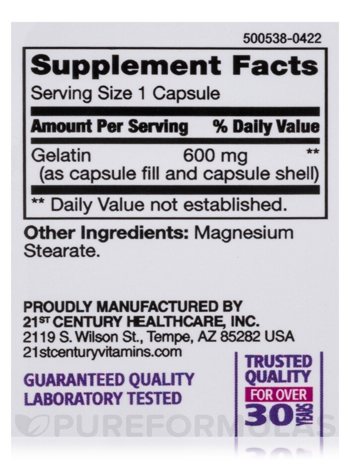 Gelatin 600 mg - 100 Capsules - Alternate View 4