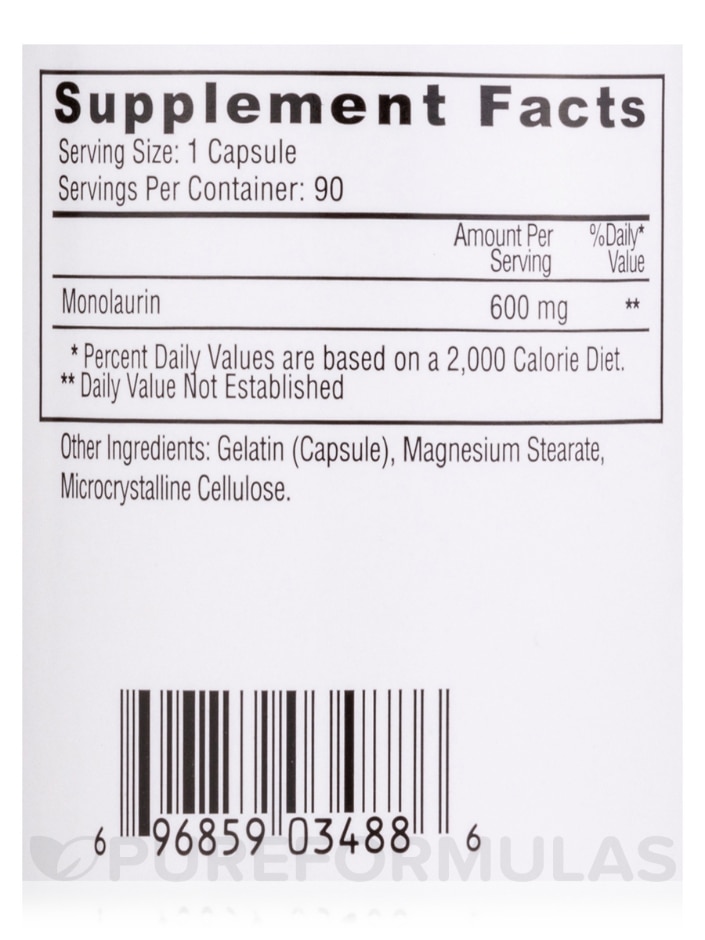 Monolaurin 600 mg - 90 Capsules - Alternate View 3