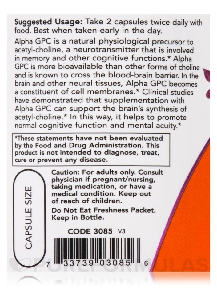 Alpha GPC 300 mg - 60 Veg Capsules - Alternate View 4