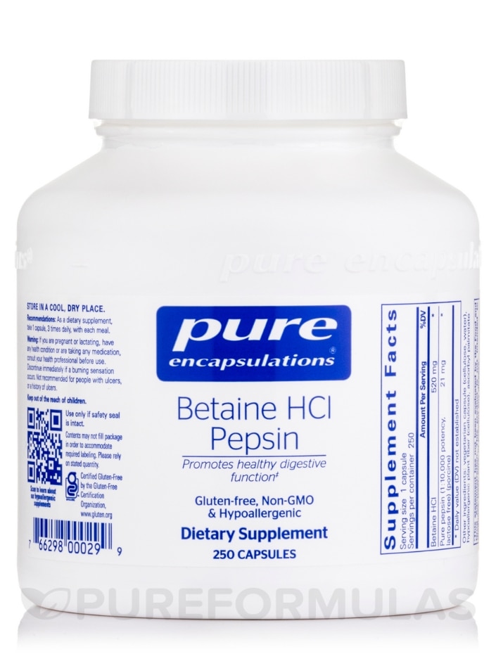 Betaine HCL Pepsin - 250 Capsules