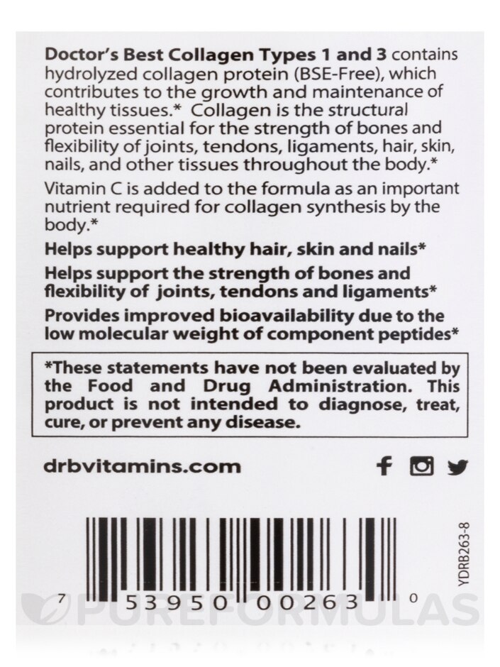 Collagen Types 1 & 3 500 mg (with Vitamin C) - 240 Capsules - Alternate View 4